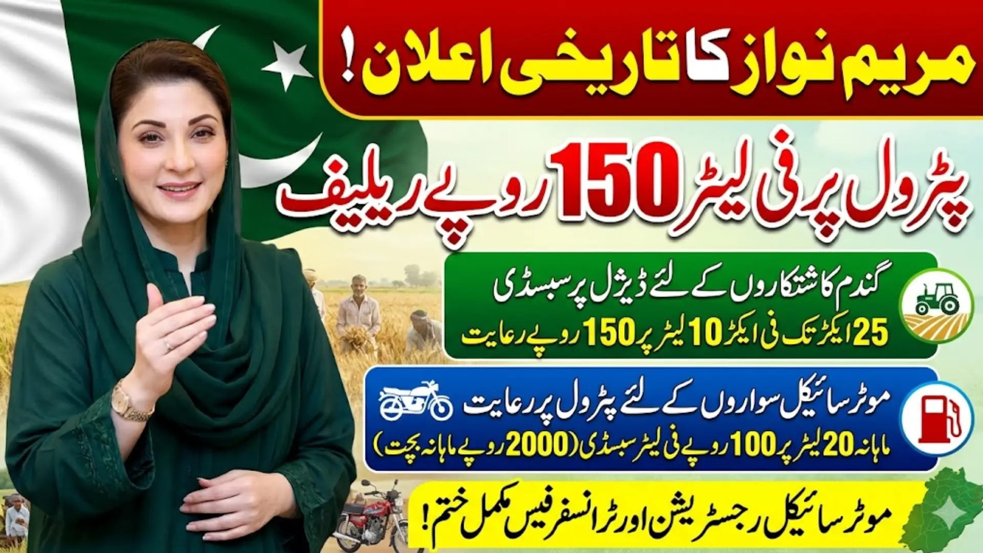 Chief Minister Punjab Maryam Nawaz Announces Fuel Subsidy of Rs. 150 per Liter for Farmers